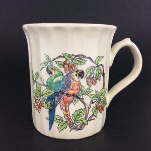COFFEE Mug Cup Hand Decorated Parrots Stoneware
